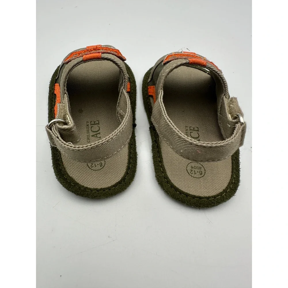 The Childrens Place Sandals Kids 6-12M Green Orange Star Embroidered Soft Sole